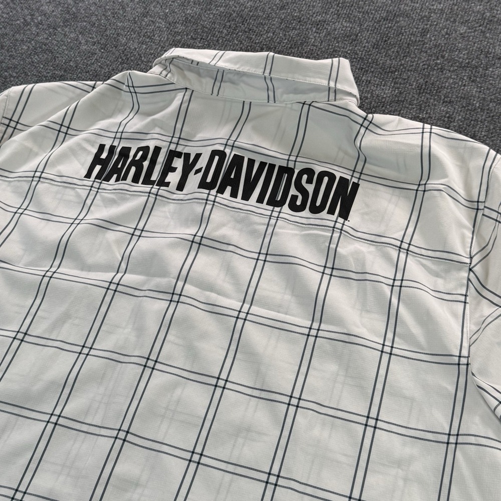 Harley-Davidson MotorClothes Shirt Mens 4XL White Plaid Button Down Short Sleeve